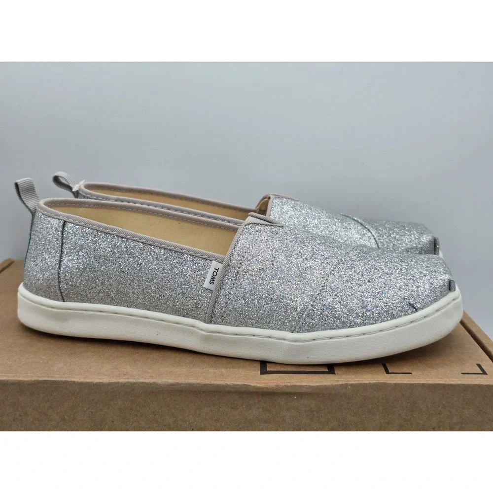 New‎ Toms Youth Silver Iridescent Alpargata Slip On Shoe Sz 6 Youth